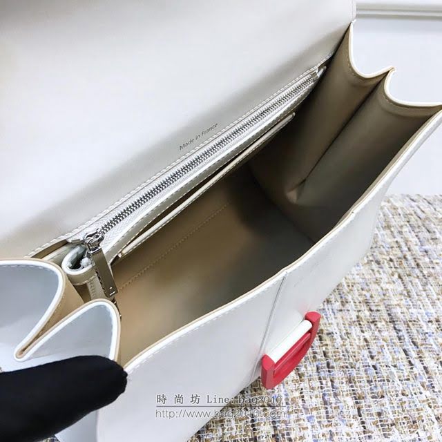 DELVAUX女包 頂級原單 德爾沃Brillant經典款 進口牛皮 大號 德爾沃女手提包 DV0028白色紅扣 DELVAUX手拎包  fcs1069